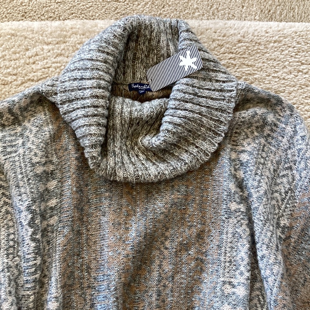 Splendid Snowfall Turtleneck Poncho in Warm Sand Multi - Picture 5 of 12